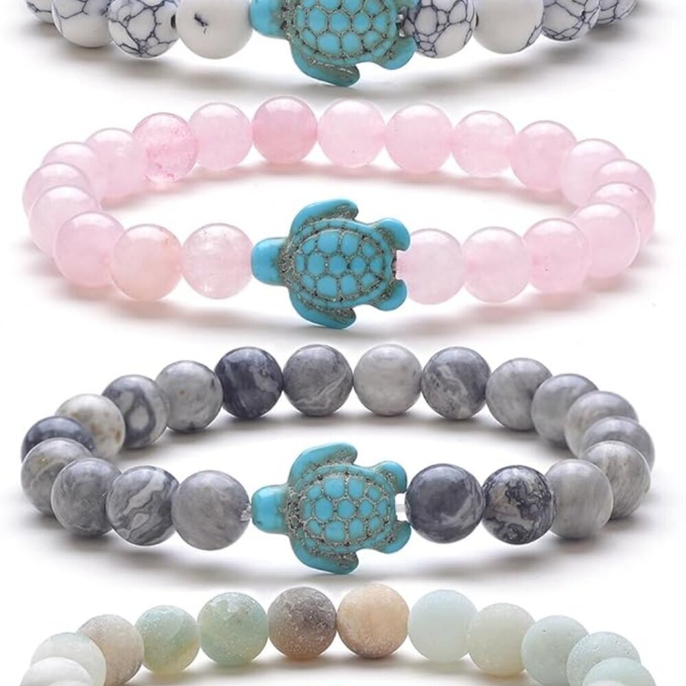 Sea Turtle Beads Bracelets Natural Stone Multicolor Elastic Friendship Gift